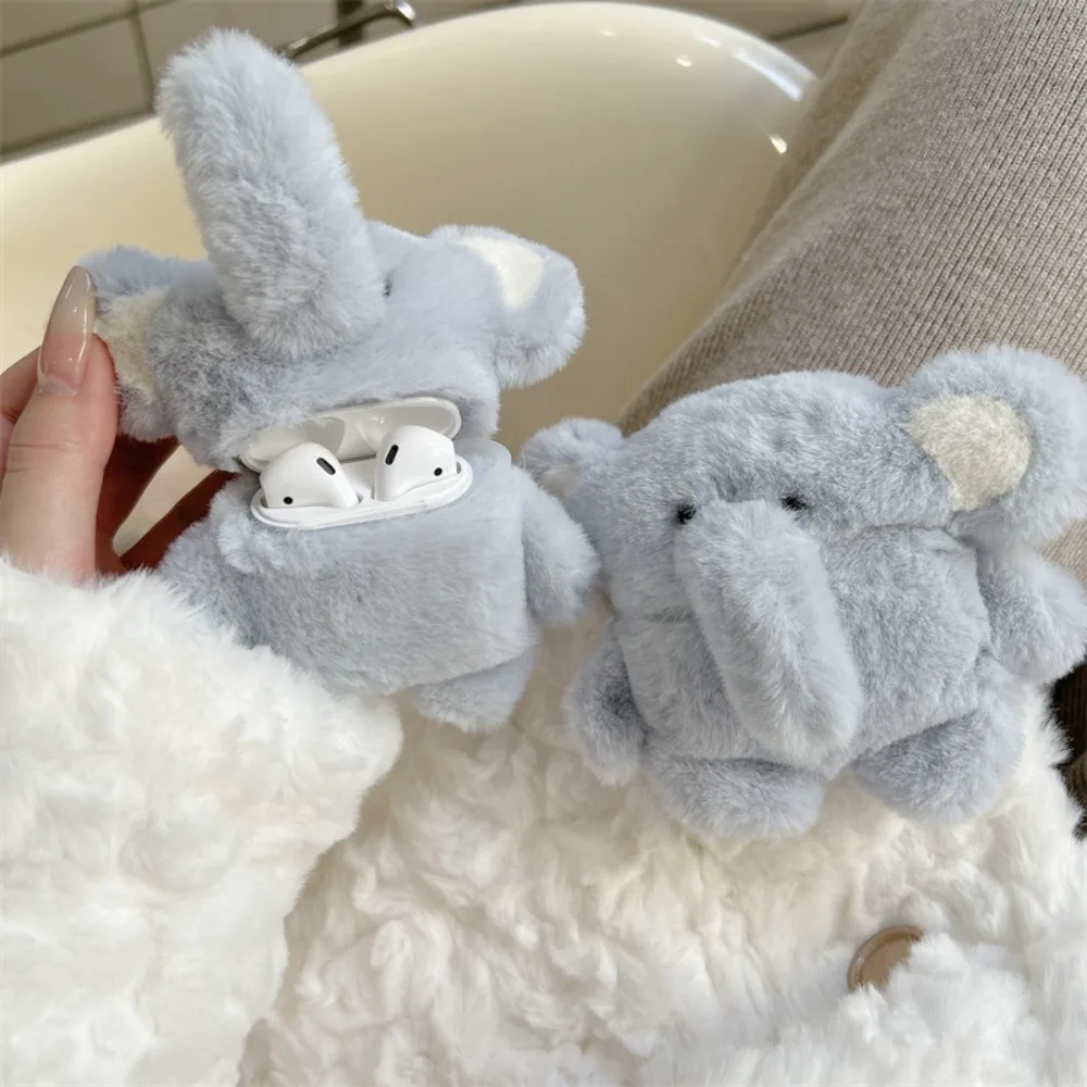 Cartoon Plush Earphone Case Plush Elephant Soft Earphone Cover Shockproof for AirPods 4 3 2 1 Pro/Pro2/Pro3