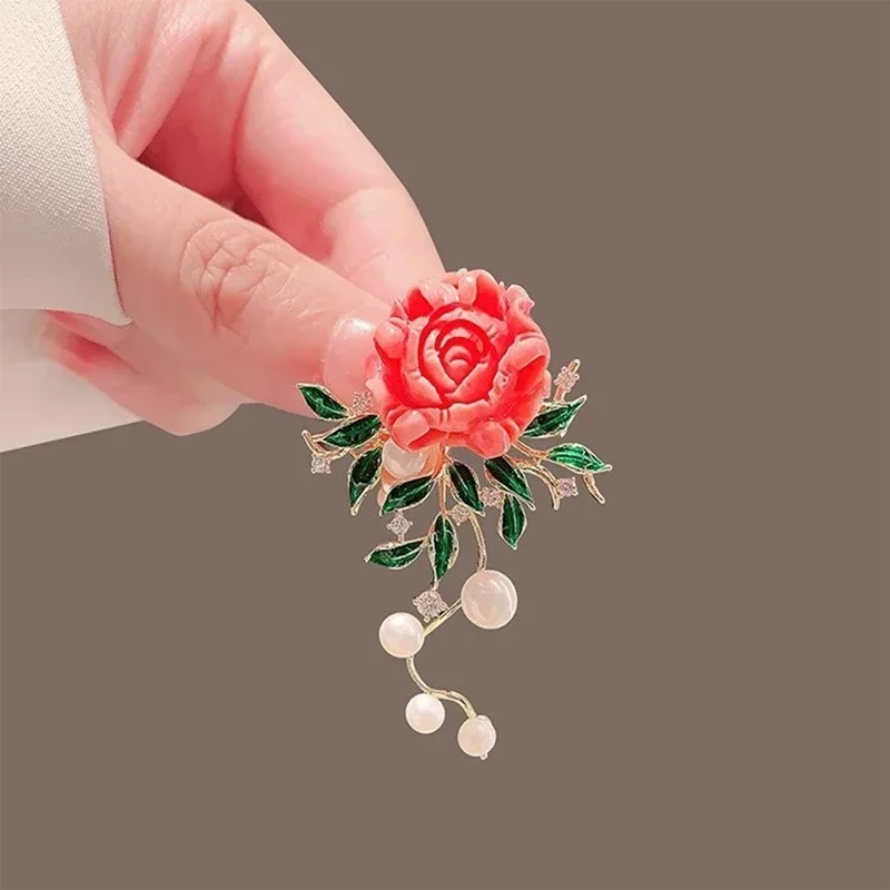 1PC New Luxury Temperament Pearls Vintage Pink Peony Flower Brooch Accessories High-end Brooches Pins For Women