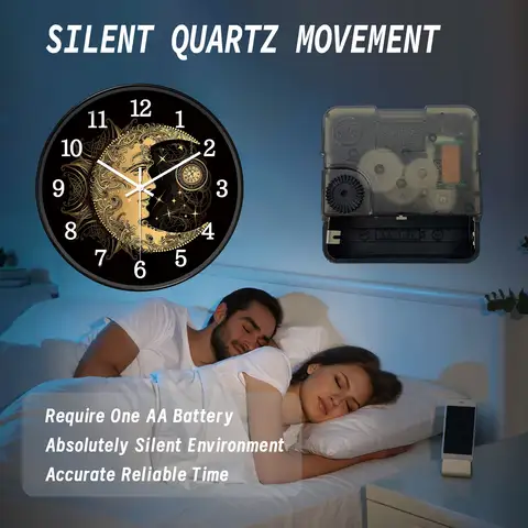 गोल सूर्य - चंद्रमा थीम वाली दीवार घड़ी, रहस्यमयी सोने की सजावट (बैटरी शामिल नहीं), 10-16 इंच 6 best sales चाँद की दीवार घड़ी - №4