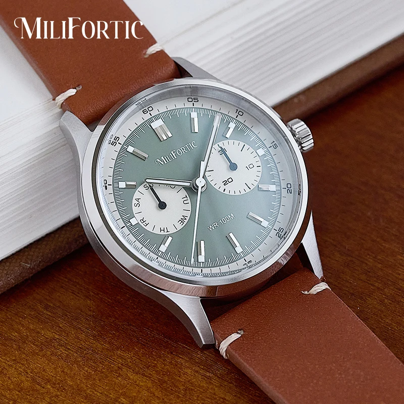 Milifortic 38 мм ретро американская классика R078 сапфировое стекло водонепроницаемая кожа VH64 секундные кварцевые часы мужские