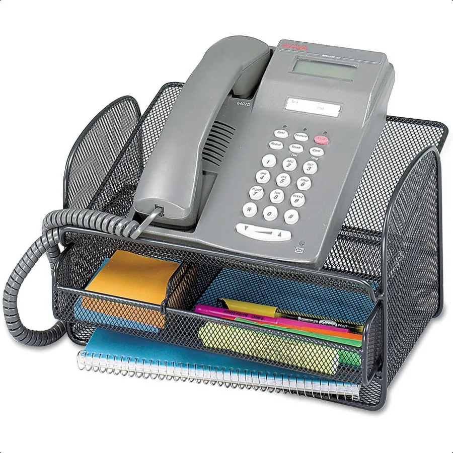 

Safco Onyx Phone and Utility Tray with Drawer Desktop Organizer Durable Steel Mesh Construction Black