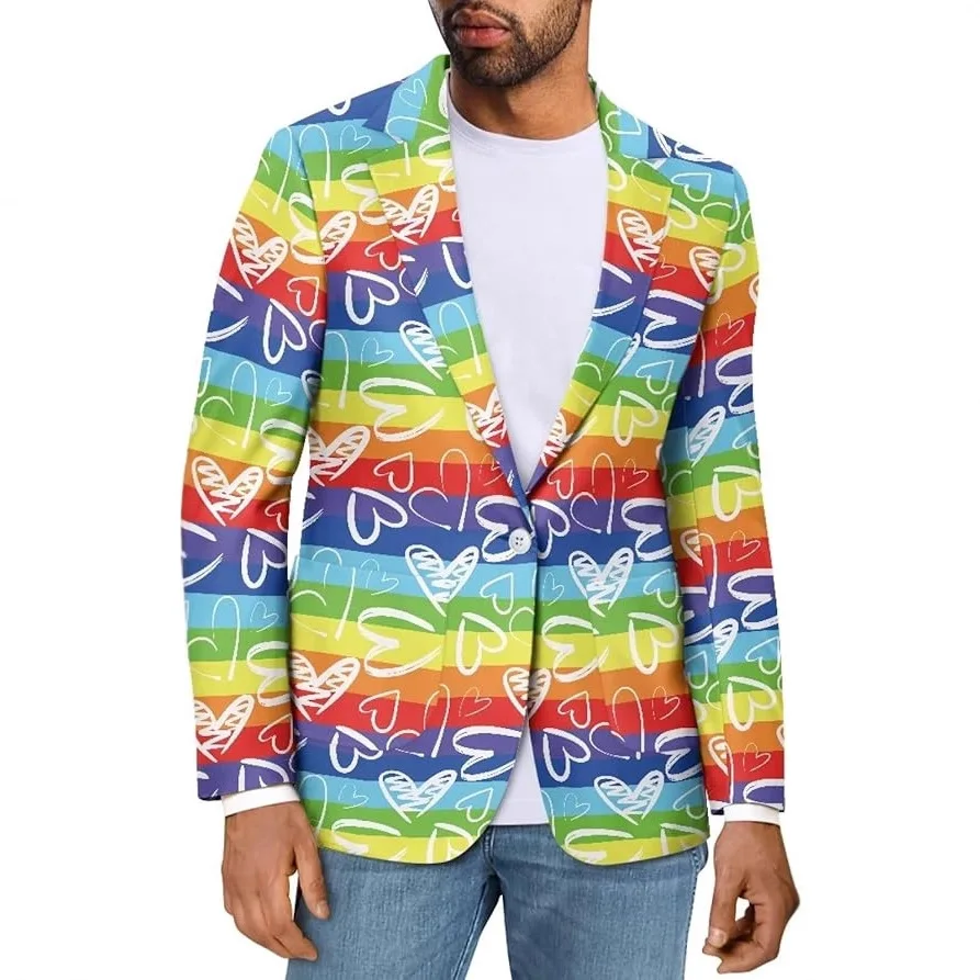 

Casual Love Heart Print Blazer Party Fashion Tailored Blazers Street Style Slim Fit Suit Trendy Casual Luxury Men Jacket