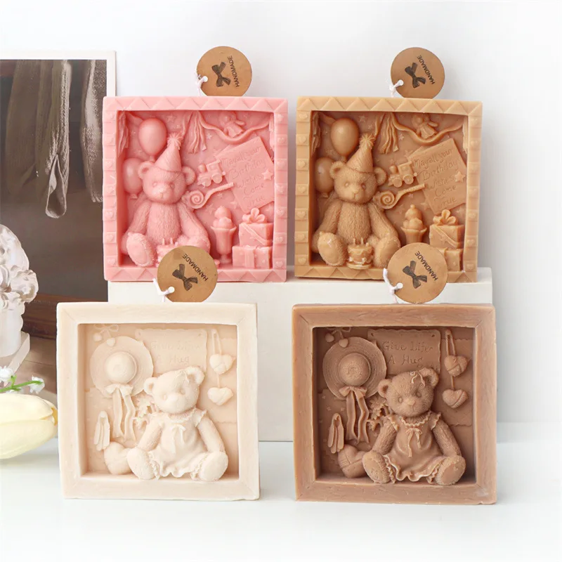 

DIY Photo Frame Bear Candle Mold Birthday Party Cake Chocolate Decor Handmade Plaster Candle Mould Resin Soap Molds Craft Gifts