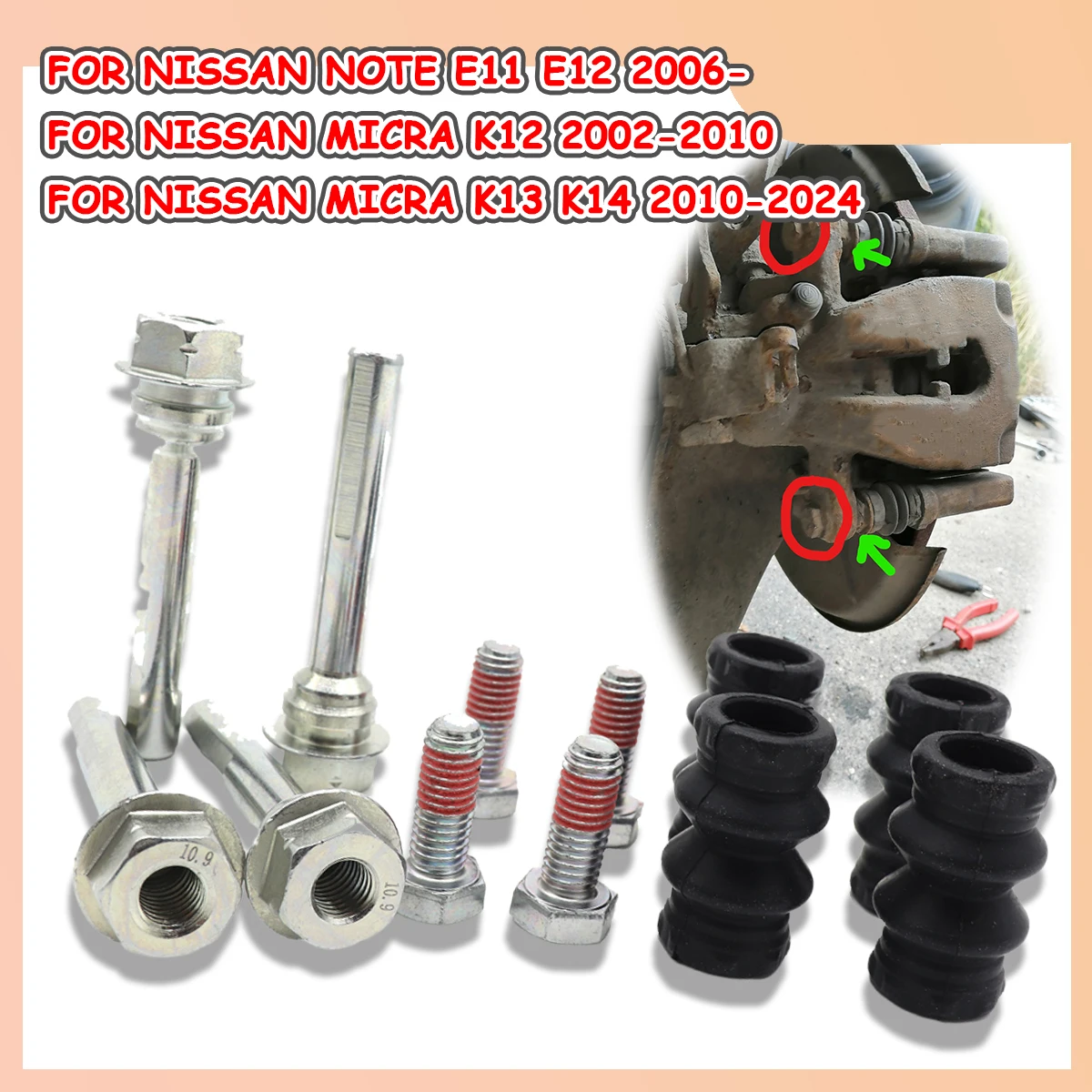 Kit de sellos de goma para pasadores guía de cilindro de pinza de freno delantero izquierdo y derecho para NISSAN NOTE E11 E12 MICRA K12 K13 K14