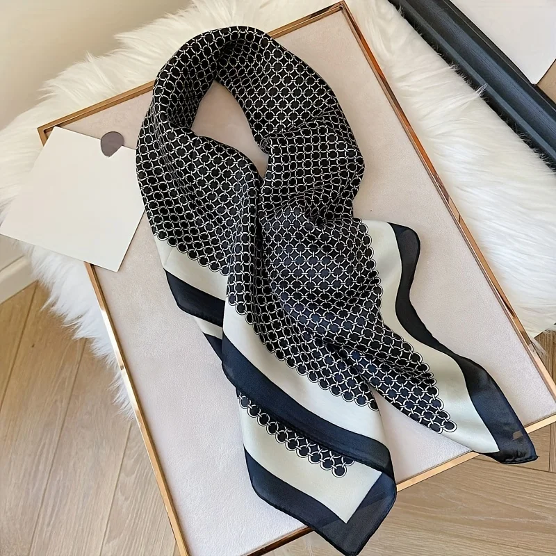 27.55in Elegant Satin Square Scarf For Women Stylish Round Ring Print Versatile Bandana Elegant Style Sunscreen Headscarf