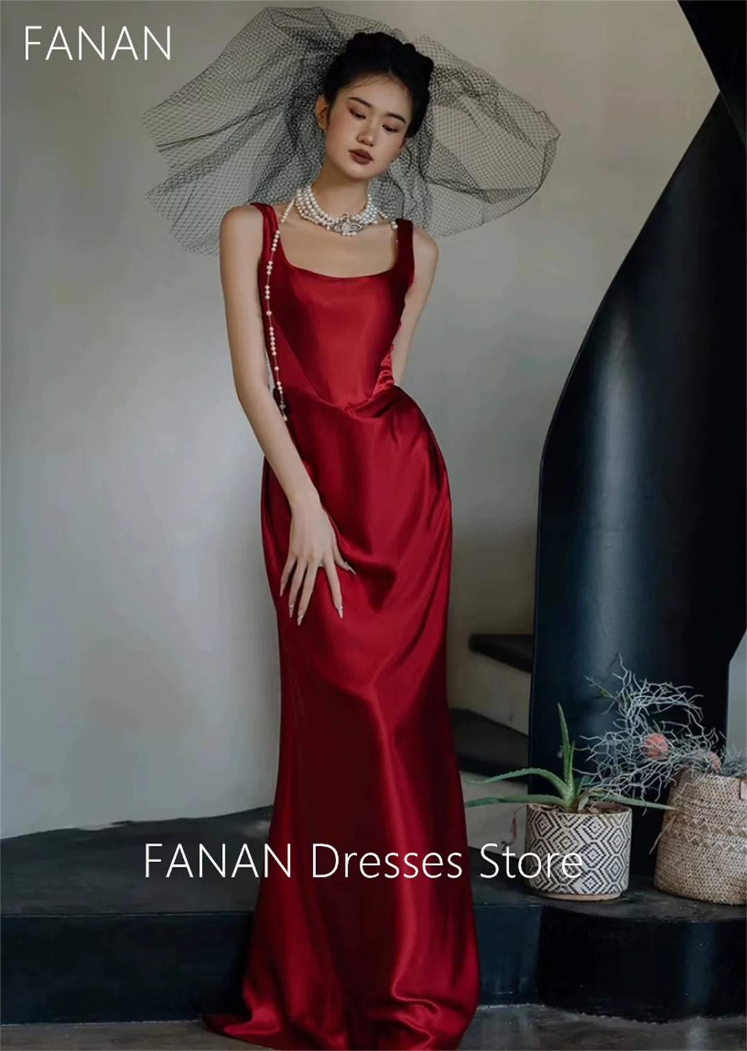 FANAN Vintage Evening Party Dresses Fashion Burgundy Sweep Train Customized Korea Wedding Women Formal Gowns Event Prom Gowns