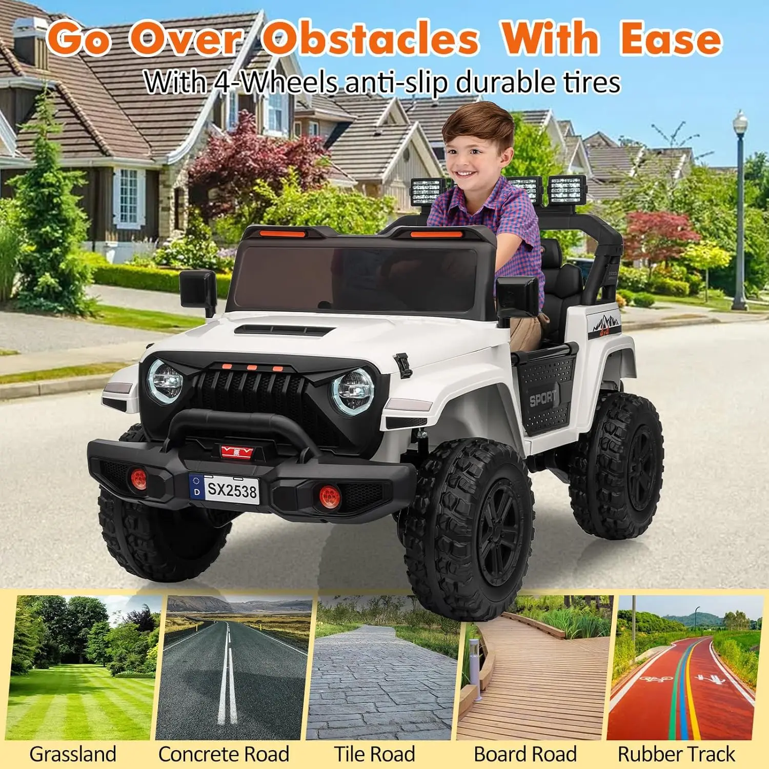 Giro in auto a 2 posti per bambini, giro elettrico su camion giocattolo 24V con telecomando, carrozzeria regolabile per divertimento all'aria aperta dei bambini