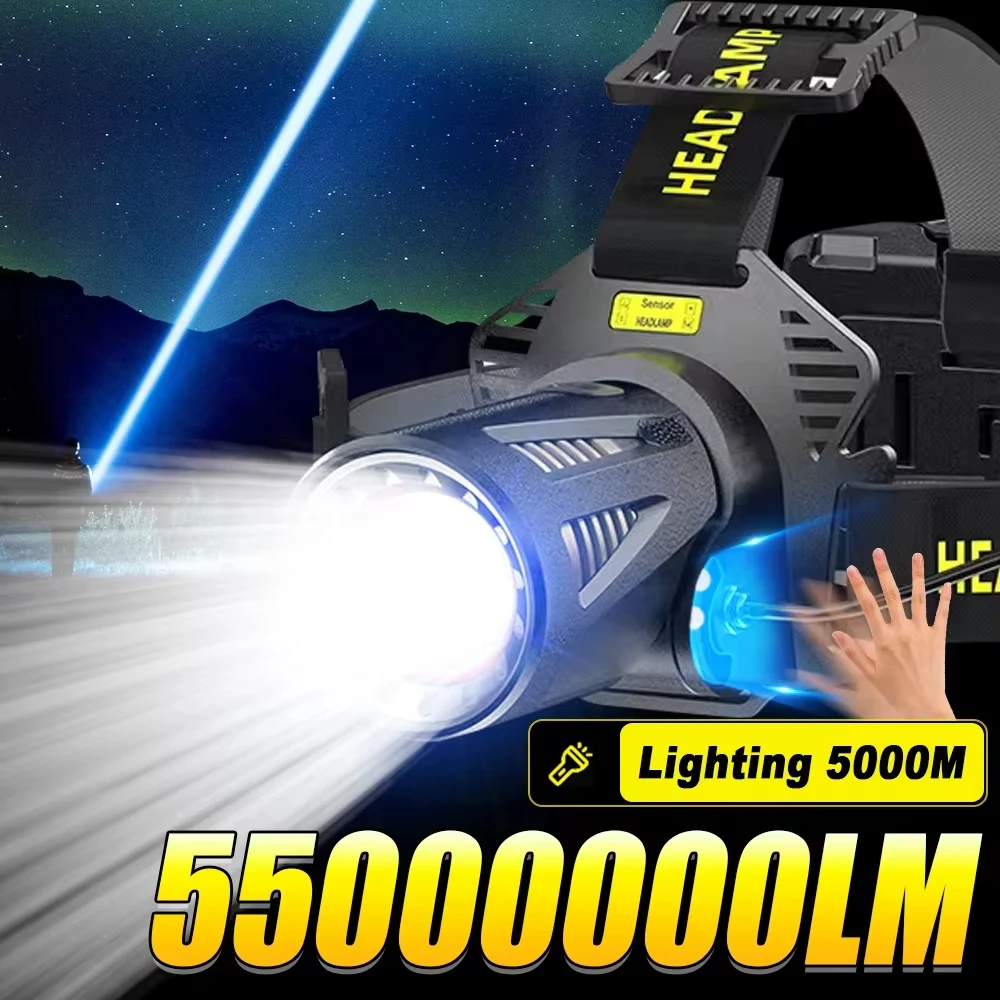 

Сверхъяркий налобный фонарь XHP360 с регулируемой яркостью, светодиодный, с функцией зумирования, перезаряжаемый через USB, мощный свет, для рыбалки и кемпинга