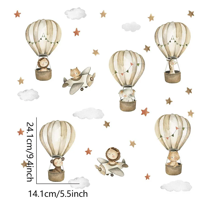 Cartoon Hot Air Balloon Animals Bear Lion Wall Stickers for Child Room Boy Room Decoration Nursery Baby Room Decoration Decal