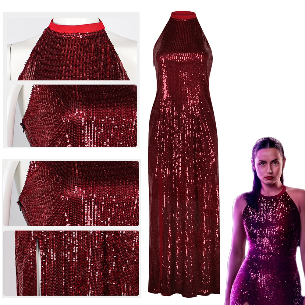 

Movie From the World of John Wick Ballerina Rooney Cosplay Costume Red Dress Halloween Roleplay Carnival Party Outfits