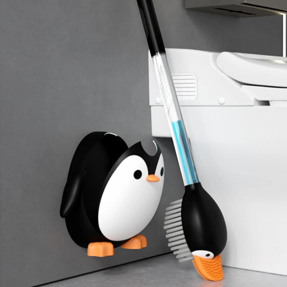 Penguin Shape Silicone Toilet Brush with Holder Soap Dispensing Toilet Scrubber Brush Toilet Cleaner Wc Bathroom Cleaning Tools