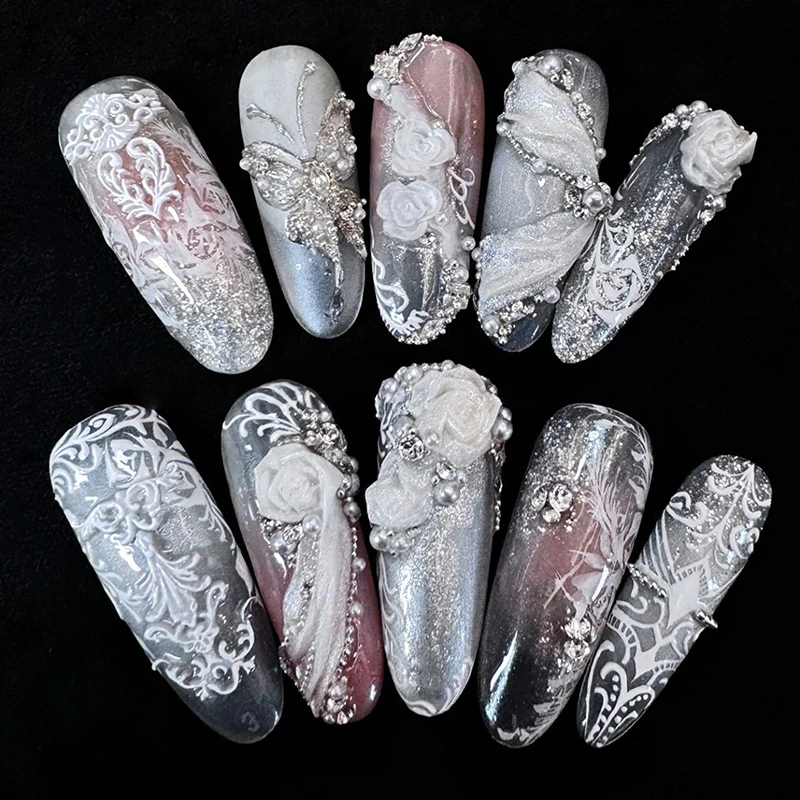 1Pcs 3D Relief Cartoon Christmas Silicone Nail Mold Baroque French High Transparent DIY Nail Art Manicure Salon Decoration Tool