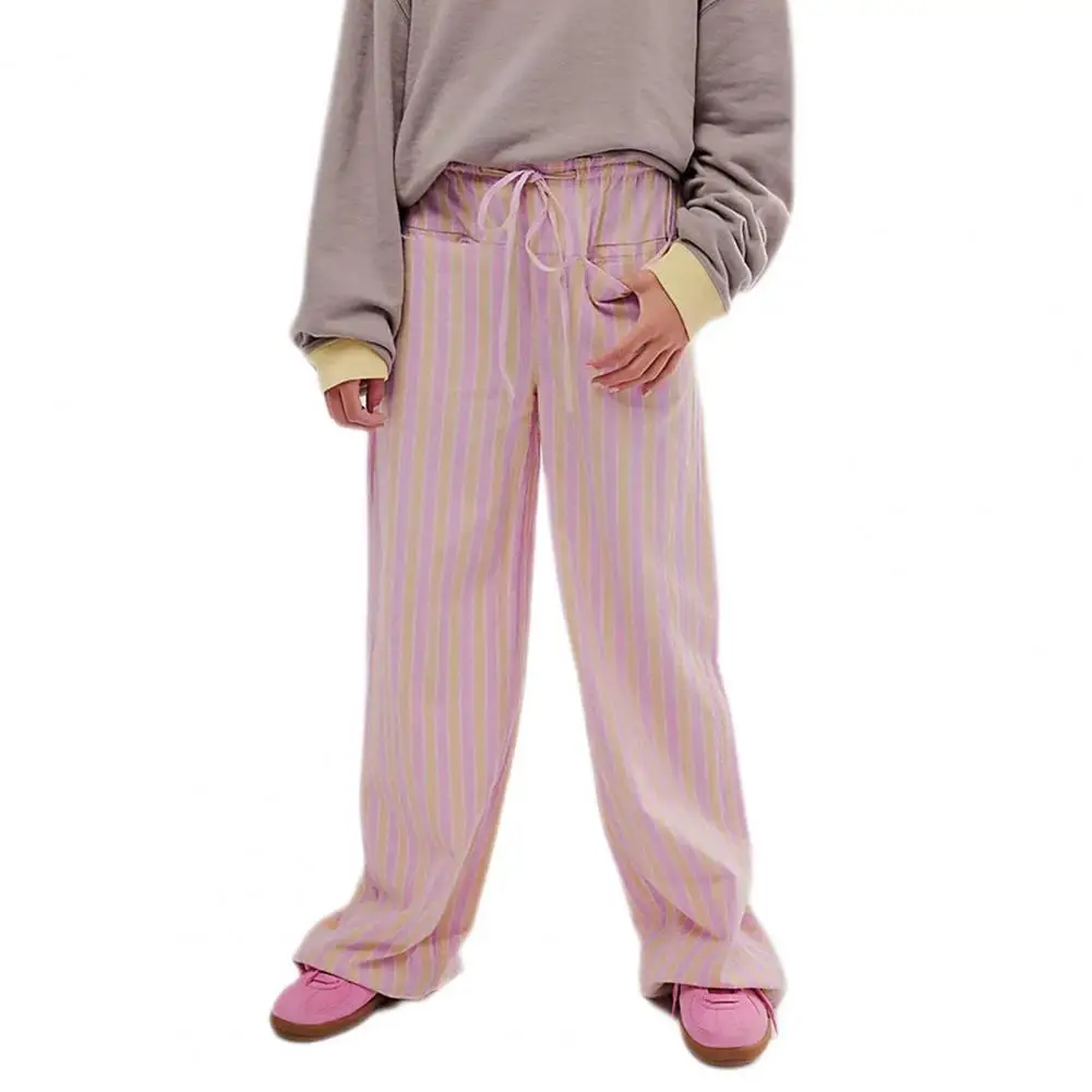 Pantalones de pijama de pierna ancha a rayas para mujer, pantalones sueltos informales de cintura alta a cuadros, ropa Vintage de los años 90