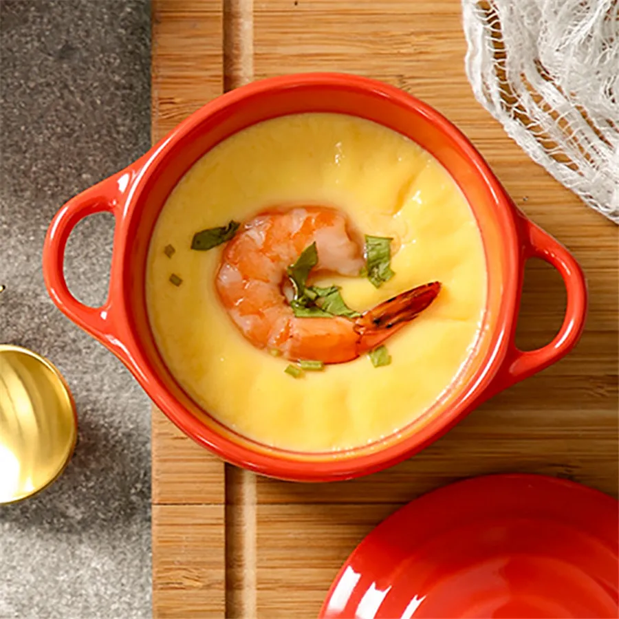 

Mini Ceramic Double Ear Bowl Oven Safe Small 4inch For Egg Soup Custard Dessert Serving Dish Kitchen Dining Tableware