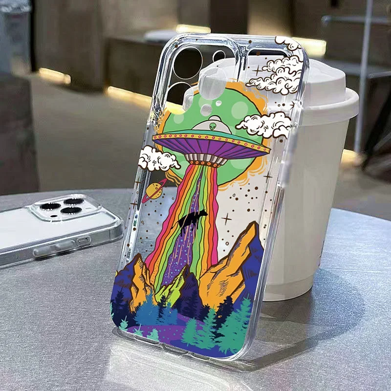 Cartoon Graffiti Sun Silicone Phone Case For iPhone 17 16 15 14 13 12 Pro Max 7 8 15 16 Plus 16E 17E 17 Air XR Transparent Cover