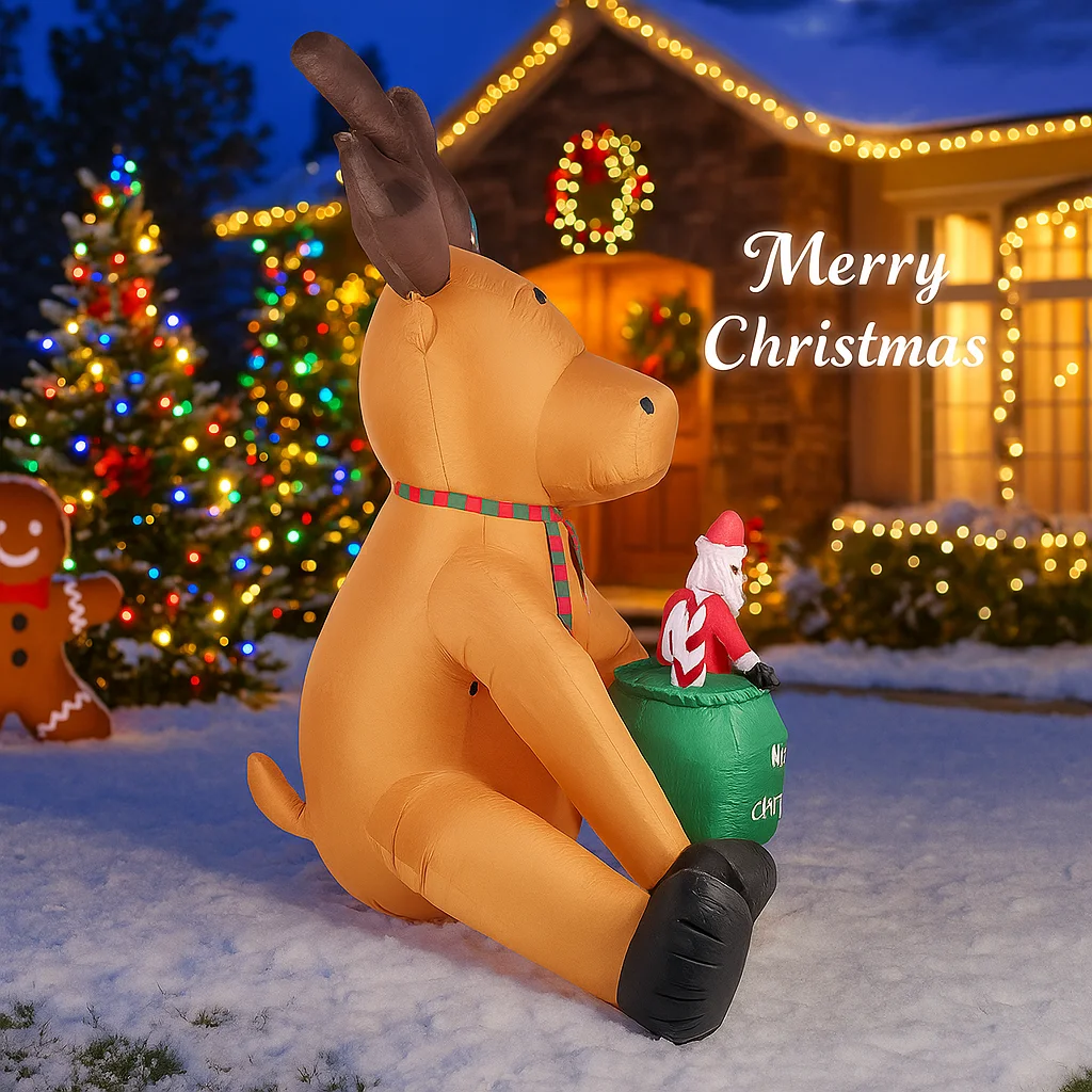 8,2 pies luz LED Navidad inflable Santa Claus Reno juguetes patio decoración de fiesta adornos para el hogar suministros regalos de vacaciones de Navidad