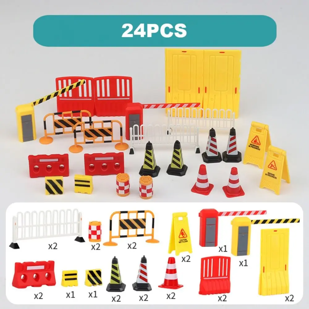 24/40/62Pcs Mini Traffic Cones Street Scene Model Road Signs Road Block Fences Parking Crossbar Kid Cognition Early Teaching Toy