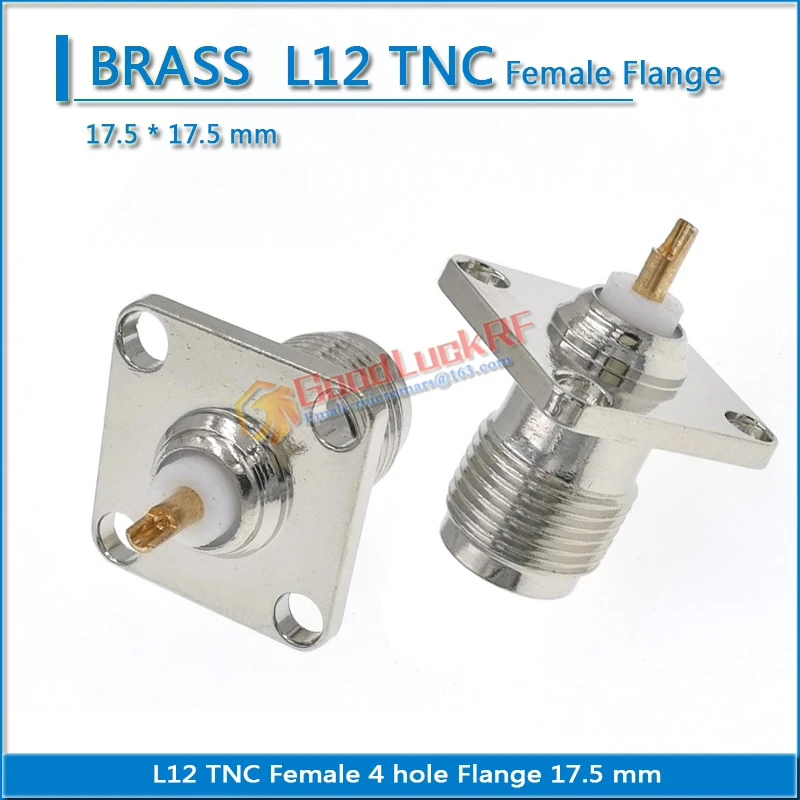 1X Pcs L12 TNC Female Plug 4 Hole Flange Panel Mount solder cup 17.5 * 17.5mm Nickel Brass RF Coaxial Adapters