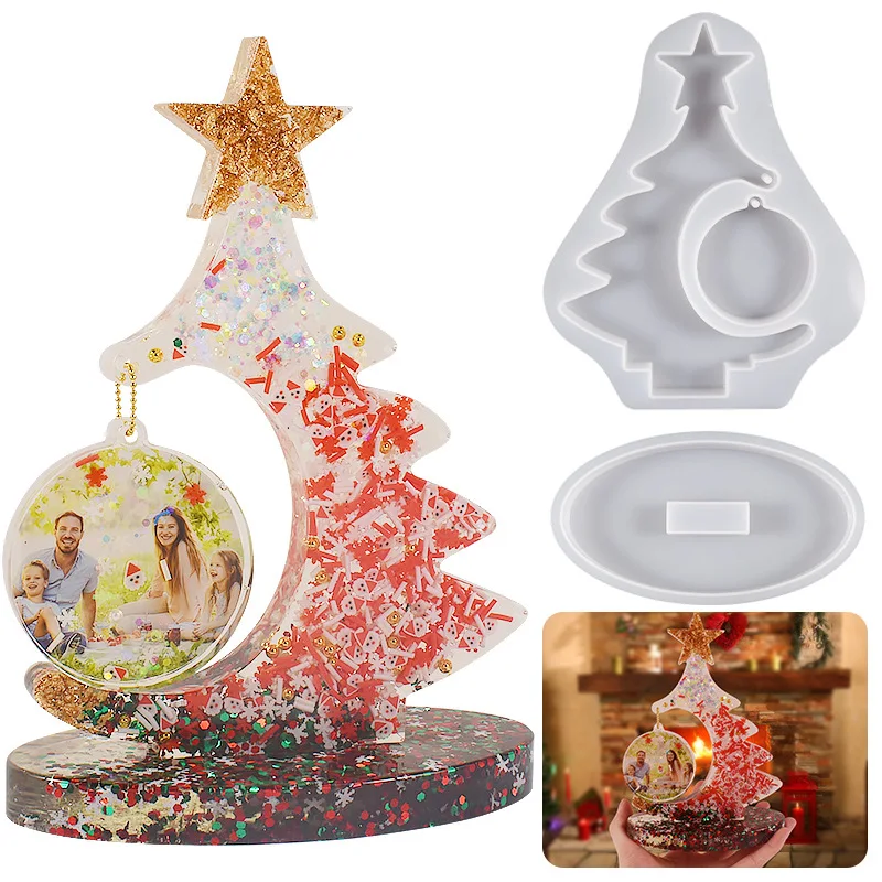 DIY Christmas Ornament Silicone Mold Christmas Tree Photo Frame Craft Gift Making Crystal Epoxy Resin Plaster Casting Molds