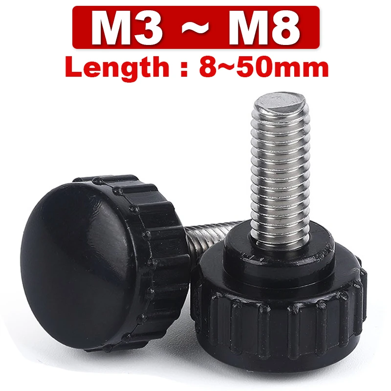 M3 M4 M5 M6 M8 Round Head Handle Hand Screw Round Knurled Rubber Thumb Screw Plastic Tighten Bolt Nuts Knob 304 Stainless Steel