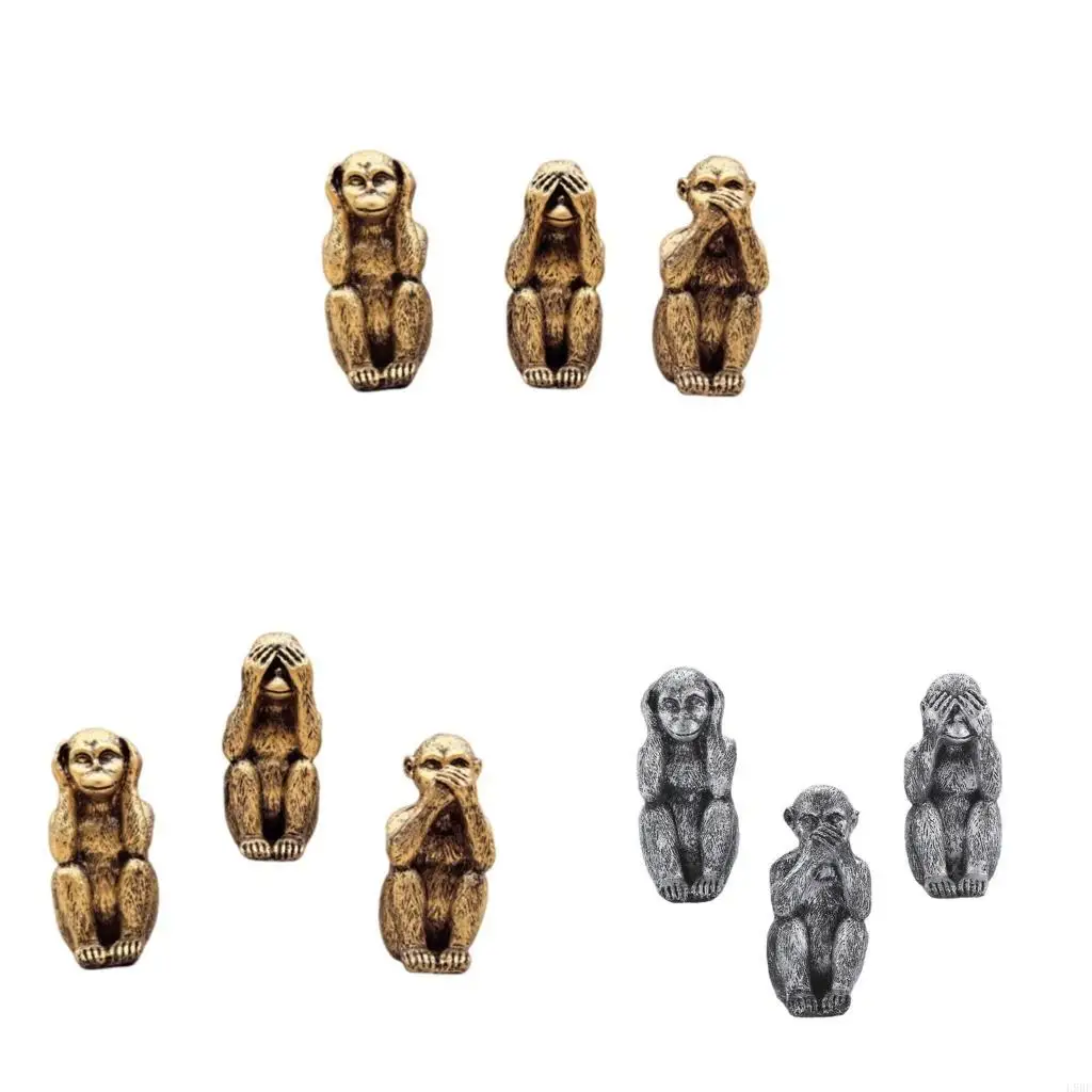 L9BE 3PCS Monkey Figurines Set See No Hear No Speak No Evil Ornaments for Living Room