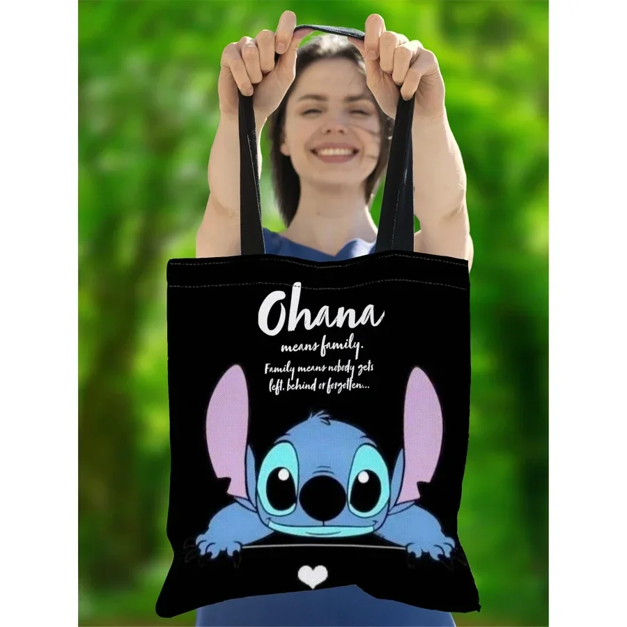 Disney Stitch Canvas Shoulder Bag Anime Lilo & Stitch Print Ladies Casual Handbag Tote Bag Reusable Large Capacity Shopping Bags