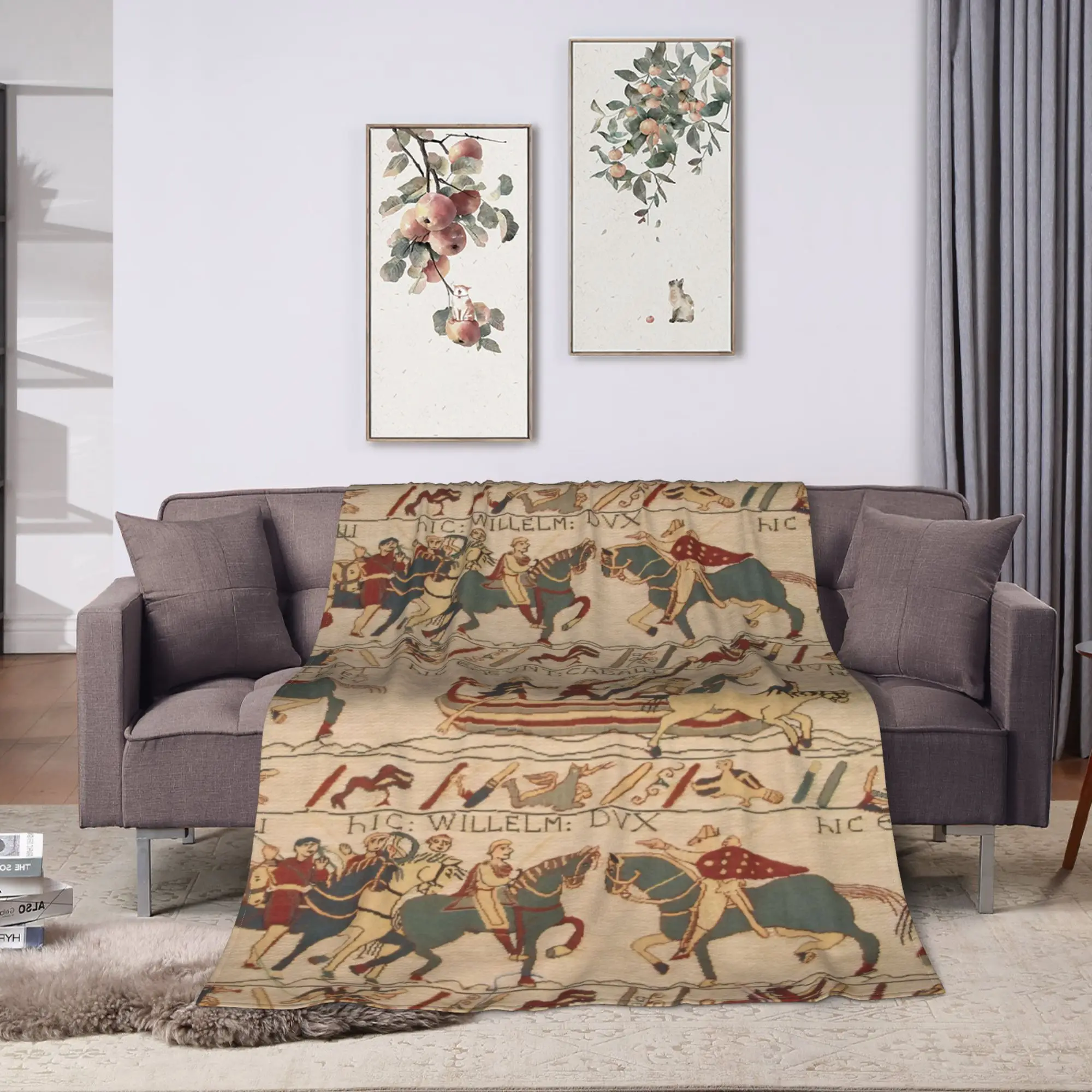 Bayeux Tapestry Flannel Blanket  Warm Soft Throw Blanket for Living Room Travel Office Pattern Bedspread Sofa Bed Cover