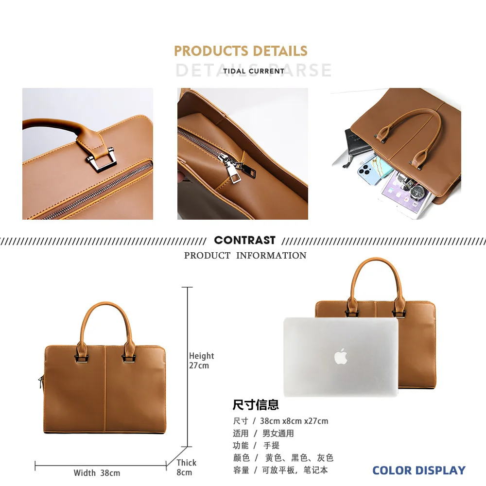 High-End New Fashion Briefcase For Men Handheld Gentlemen Cross Body Shoulder Bag Crazy Horse Skin Retro Business Computer Bag