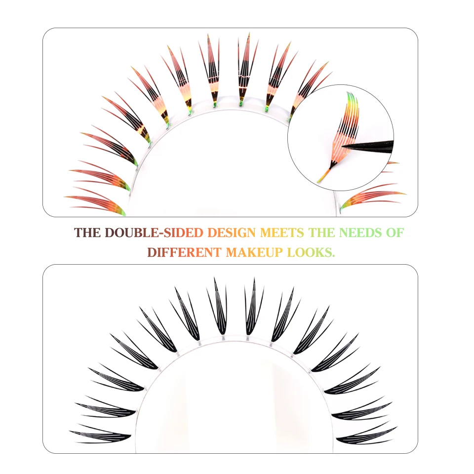 RUJADE Glitter Kleur Comic Russische Volume Wimperverlenging Spits Veervorm Premade Fan Wimpers Voor Party Make-up Cilia