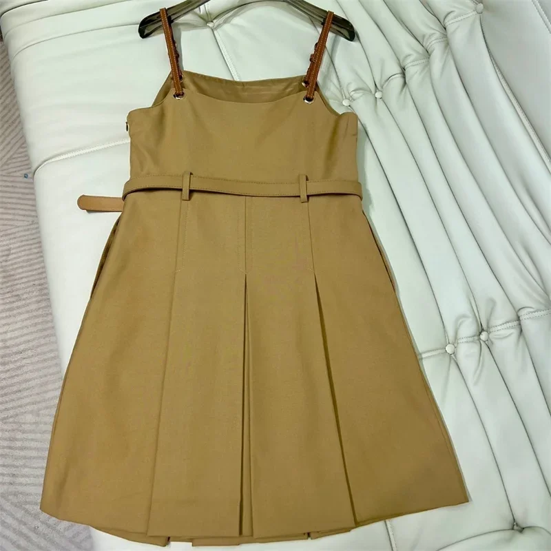 Falda plisada con correa en la cintura para mujer, vestido Sexy de color amarillo para playa, vestido de fiesta, verano, dulce y fresco, reducción de edad, J204394