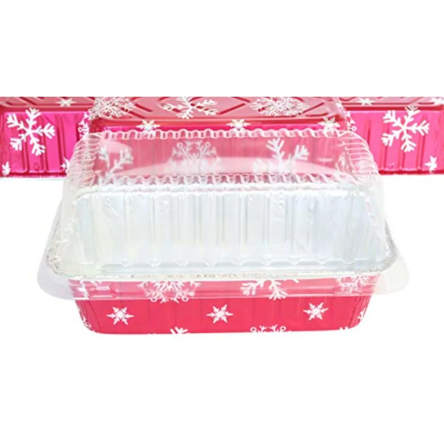 

Disposable 2 lb. Aluminum Foil Holiday Loaf Bread Pans w/Dome Lids -Red Tins for Baking Cooking Preparing Food 9401P Pack of 25