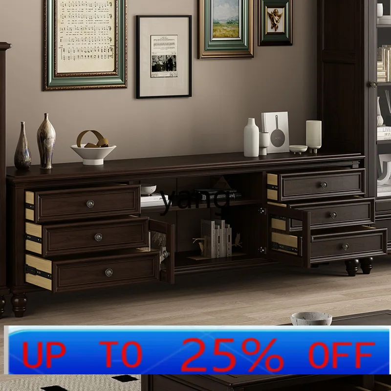 

Lmm all solid wood TV cabinet coffee table small apartment retro simple storage floor cabinet