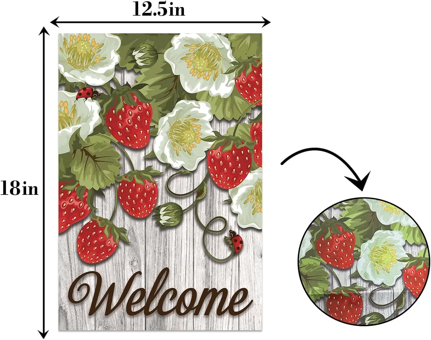 Strawberry Welcome Garden Flag,Strawberry and Wood Board Garden Flag,Hello Summer Porch Home Decor -12 x 18 Inch Double Side.