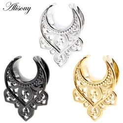 Alisouy 1PC Stainless Steel Hollow Flower Petal Saddle Ear Tunnel Plugs Expander Stretcher Gauges Earrings Piercing Body Jewelry