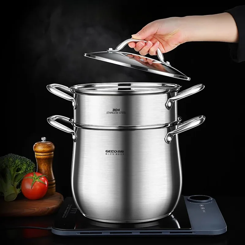 

Многоуровневая штабелируемая пароварка из нержавеющей стали, индукционная совместимая со стеклянной крышкой, безопасная для посудомоечной машины, панель