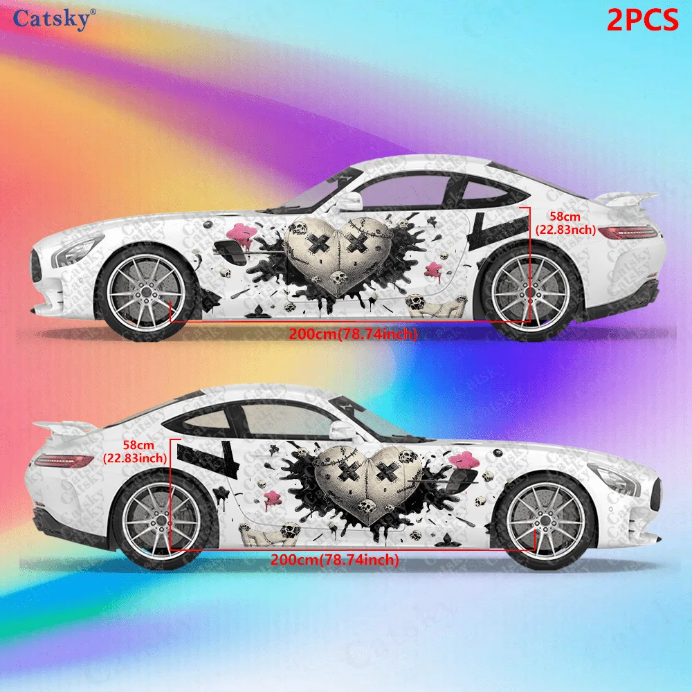 CATSKY.2pcs.Ragdoll & Splattered Heart Car Side Decals | Self-Adhesive PVC Waterproof & Scratch-Resistant Stickers, Fashionable
