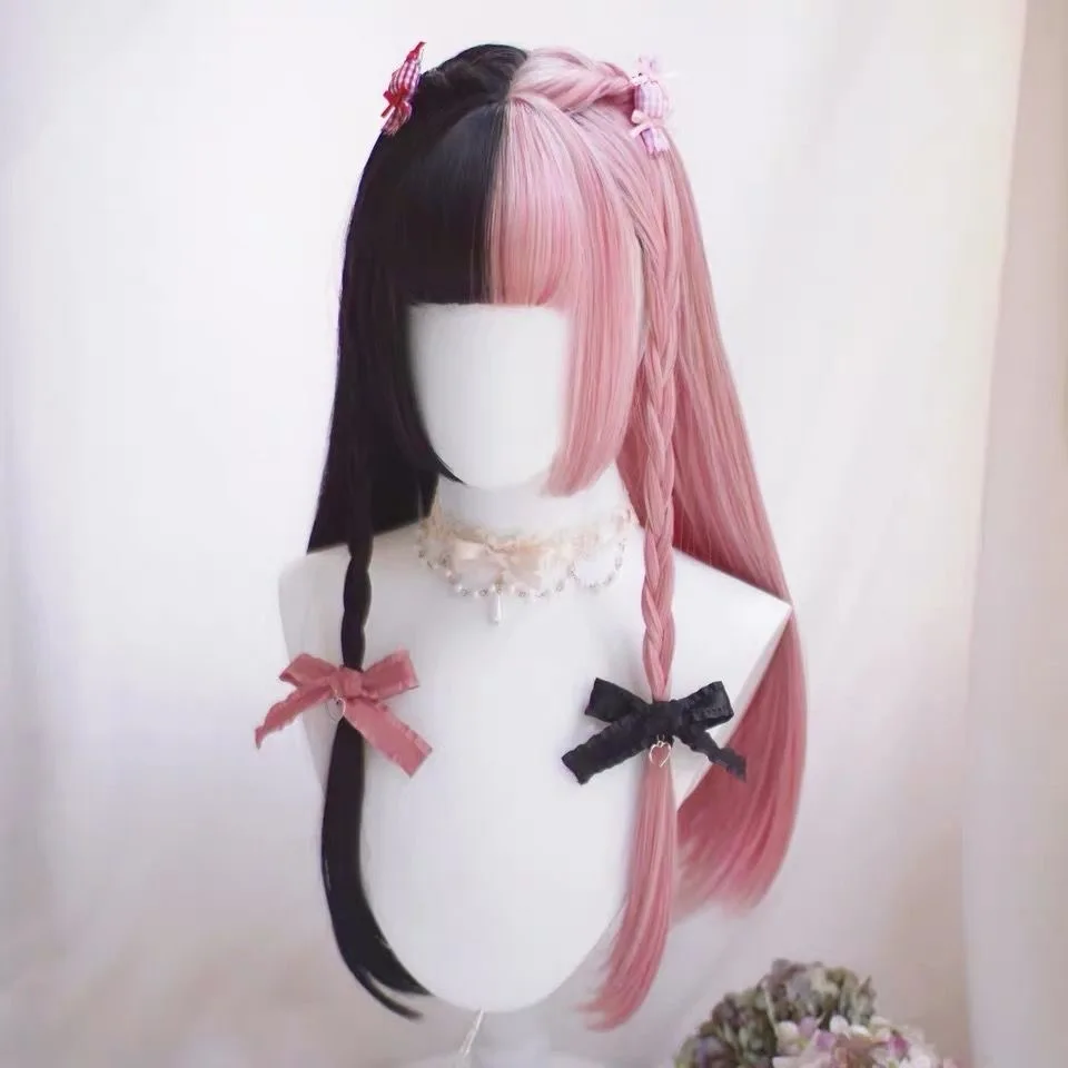 Princesa corte franja peruca cosplay feminina, cabelos longos e lisos, novo cabelo japonês Ji, peruca fina respirável Lolita, cabelo longo JK