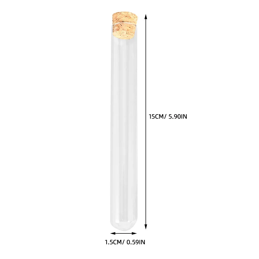10 Pcs Glass Test Tube Round Bottom Transparent Sample Storage Container Vial Laboratory Accessory Wood Cork High