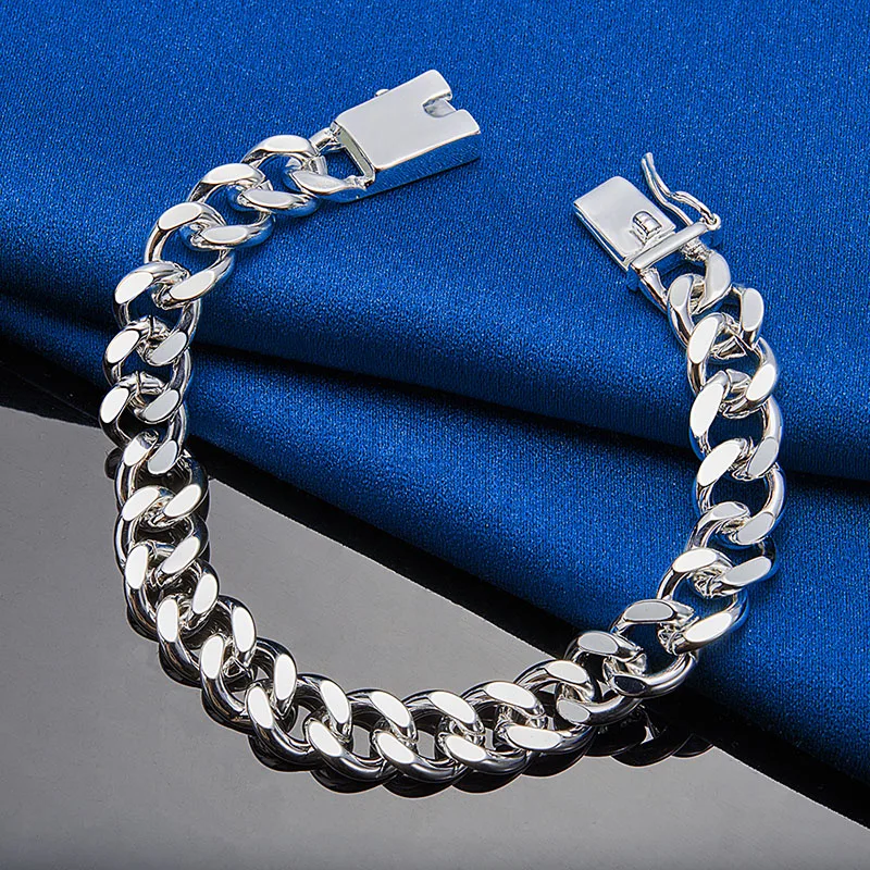 Pulsera de cadena cubana de Plata de Ley 925 de 10MM y 8 pulgadas para hombre y mujer, abalorio de moda, accesorios de joyería de regalo