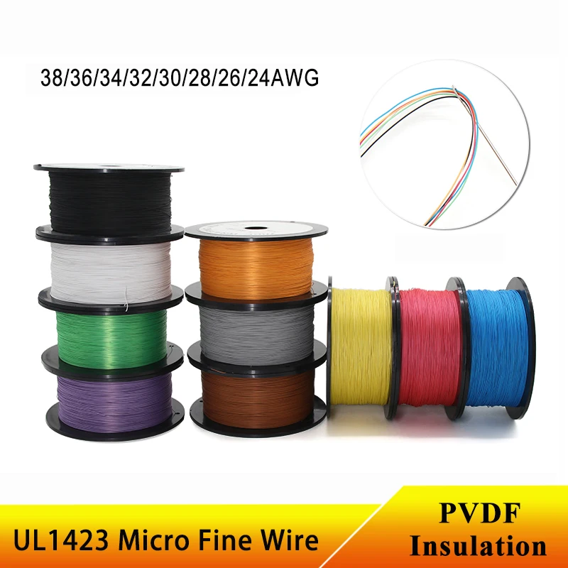 UL1423 PTFE Wire with Reel 38/36/34/30/28/26/24AWG Silver Plated Copper High Temperature Electronic Single Core Micro Fine Cable