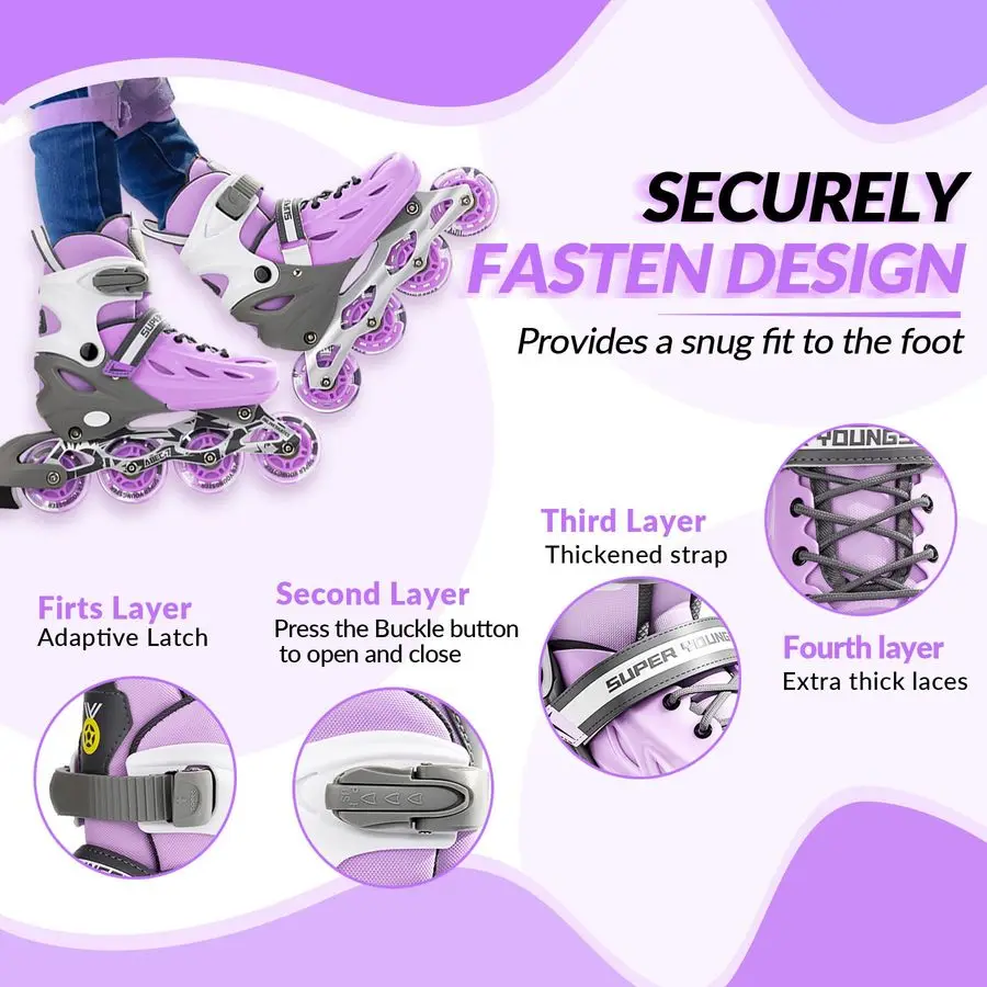 زلاجات مضمنة للأولاد والبنات من عمر 412 مع عجلات مضيئة، شفرات زلاجات دوارة للشباب والأطفال في الأماكن المغلقة والمبتدئين في الهواء الطلق #4