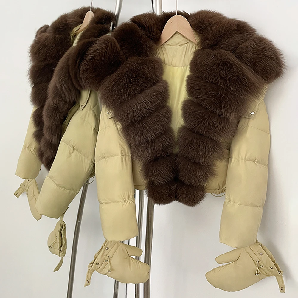 Kurze Natürliche Pelz Warme Echt Fox Pelzmantel Frauen Flauschigen Mit Kapuze Unten Mantel Neue Große Puffer Jacke Herbst Winter Oberbekleidung Weibliche