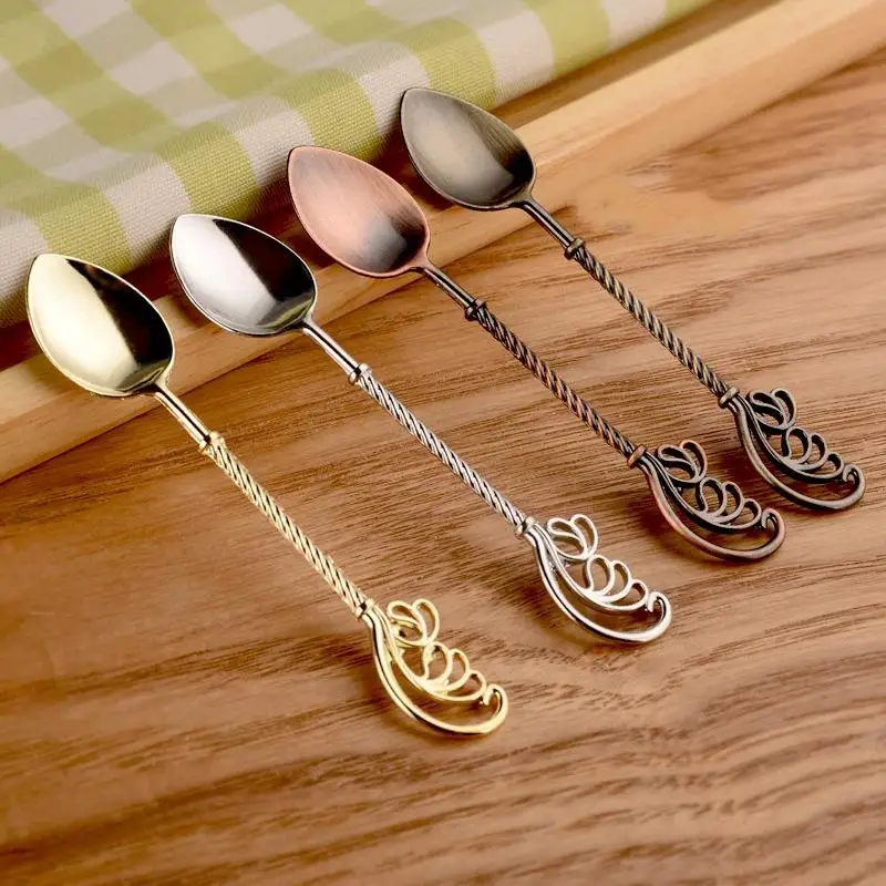 2Pcs New Vintage Coffee Spoons Scratch Resistant Lightweight Stirring Spoon Ideal for Home Cafe Dessert Tableware