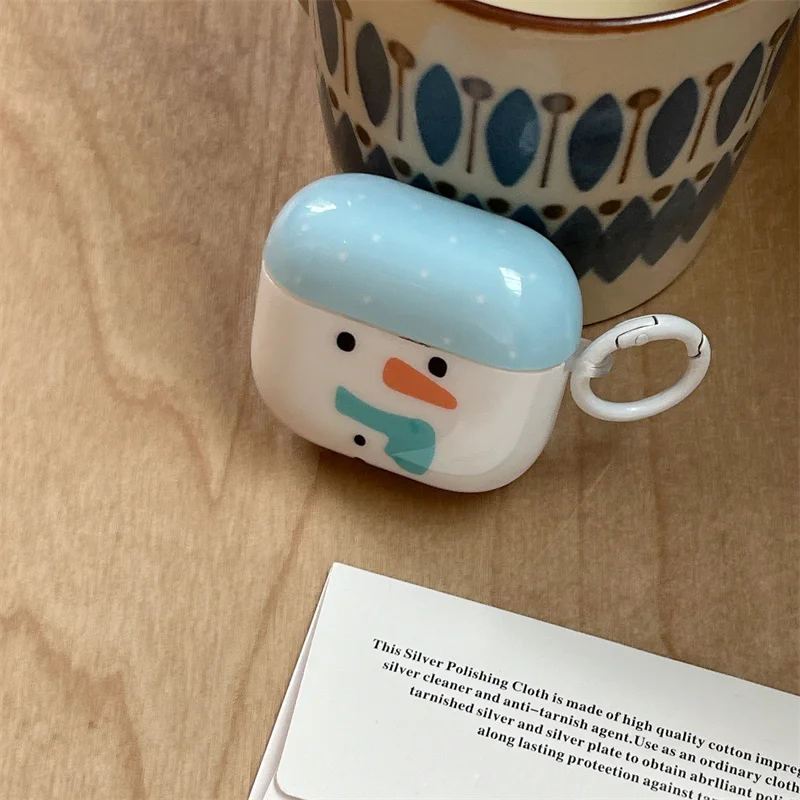 Kawaii Snowman Earphone Case For Apple Airpods 4 3 Pro 2 Cover with Charm Silicone Headphone Charging Cases For Airpod 3 4 Funda