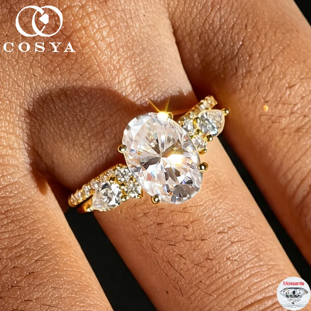 COSYA 2.66cttw Oval Cut Moissanite Rings Set for Women S925 Silver Plated 18K Gold Wedding Band Fine Jewelry Gift GRA Certified
