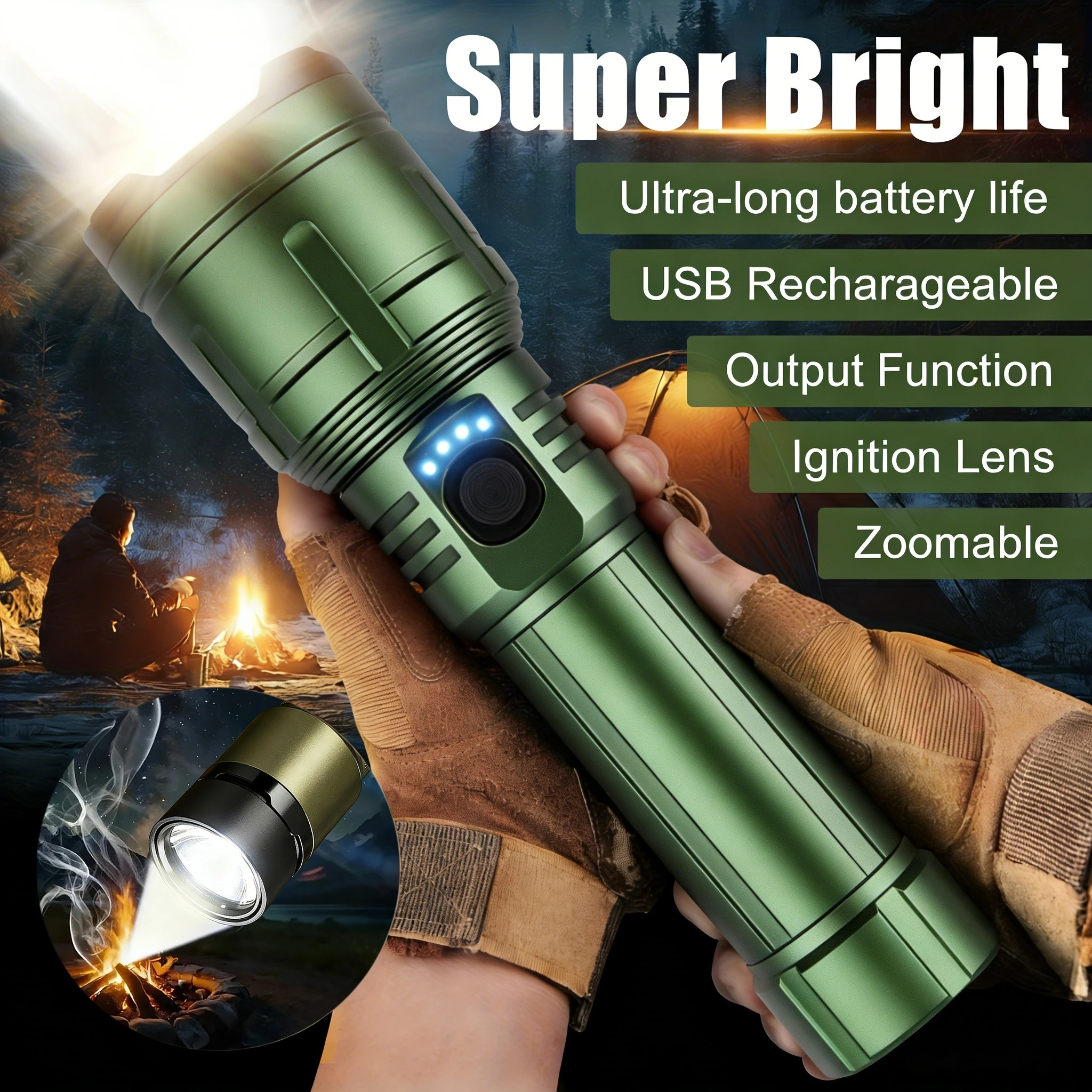 초강력 손전등 집중 점화 손전등 방수 군사 전술 램프 야외 캠핑 모험 토치