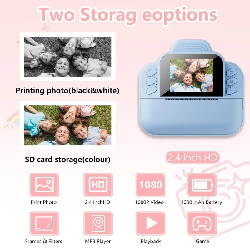 TFD-S9 Thermal Photo Printer Instant Printing Safe Printing Materials & Large Memory Card and The Wonderful Gift Option for Kids