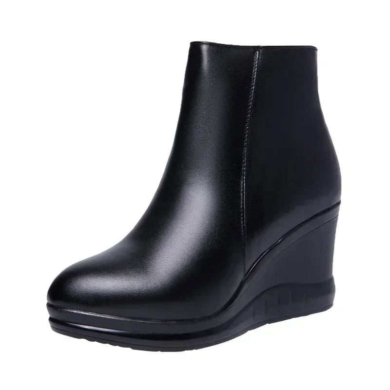 

7cm Small Size 32-43 Comfortable Thick Bottom Wedges Shoes Autumn Winter 2026 Women's High Heels Warm Fur Ankle Boots Office Mom
