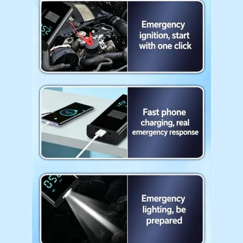 12V Car Emergency Jump Starter Air Compressor Portable Power Bank Mobile Battery Auto Accessories