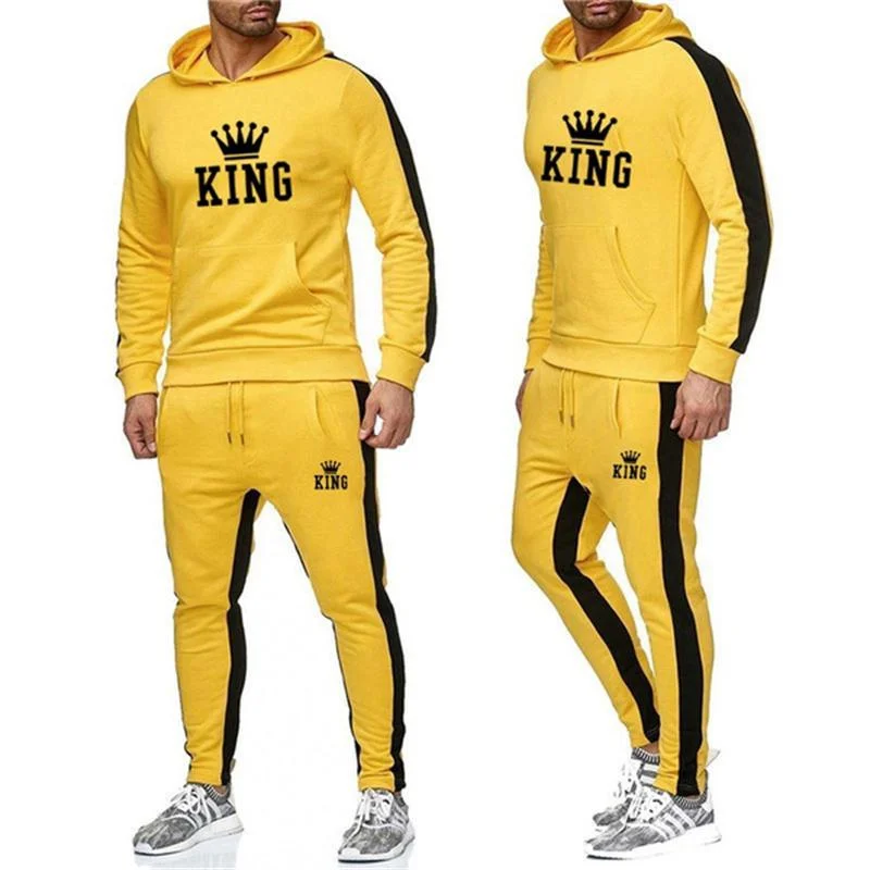 Hot Fashion Fall and Winter Men\'s KING Print Sports Hoodie Set Casual sweatshirt Set Gym Set Sports Hoodie + Jogging Pants